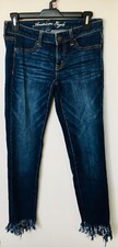 American Eagle women's jeans stretch fringed pockets button closure blue size 4