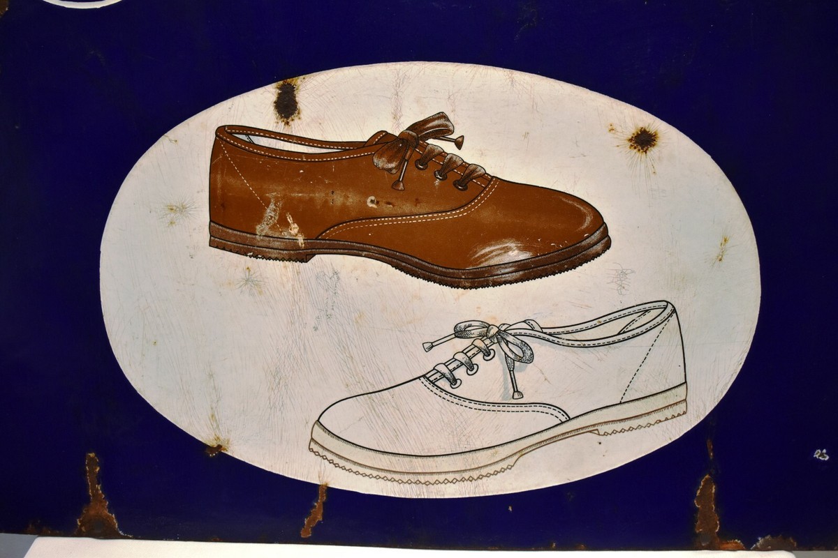 Vintage Porcelain Enamel Asahi Shoes Japan Advertising Sign Double