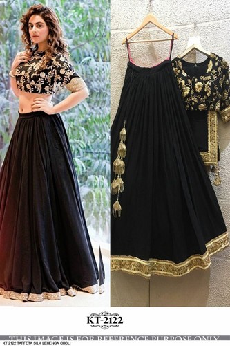 Silk Black Lehenga Choli Embroidery 
