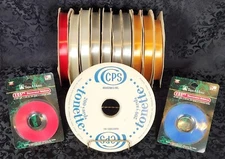 VTG Lot of 13 Shiny Ribbon Spools OVER 2000 YDS!  7/8" & 5/8" CPS Brand Tonette 