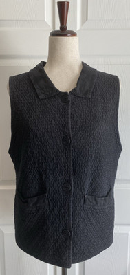 VTG Eucalyptus Women's Large Black Quilted Hand Crafted Pocket Cotton Linen Vest