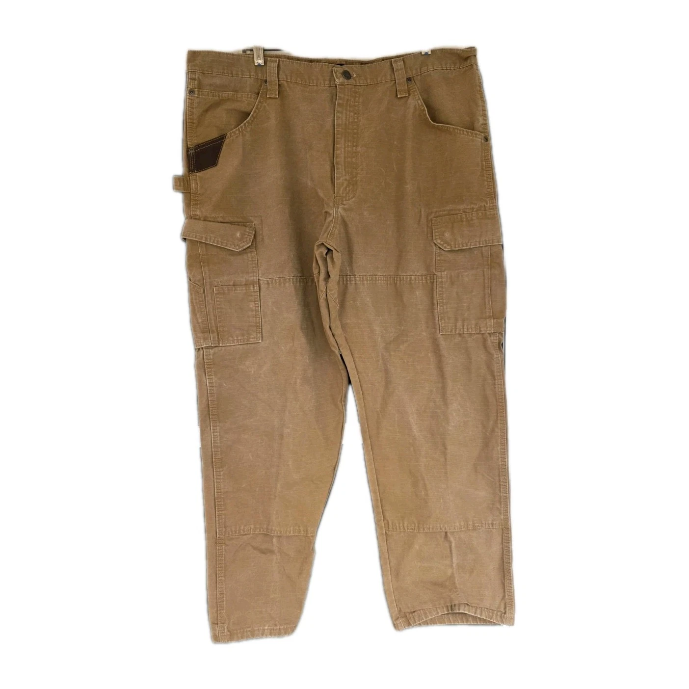 Wrangler Workwear Men 40x30 Tan Canvas Ripstop Carpenter Cargo Double Knee Pants
