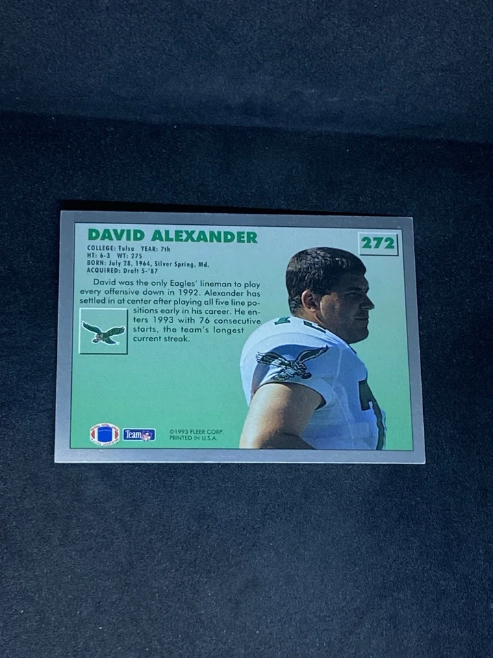David Alexander 1993 Fleer #272 Philadelphia Eagles Auto Autographed Signed Card - Image 3 of 3