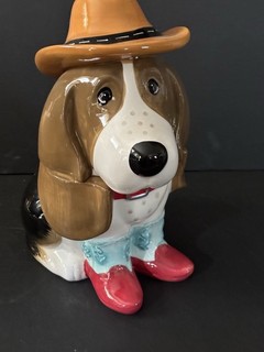 Pioneer Woman Country Cowboy Charlie Basset Hound Dog Cookie Jar Boots SEE PHOTO