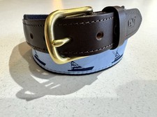 Vineyard Vines by Shep  Ian Canvas Club Belt with Blue Fishing Boats Size 26