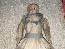 Vintage Antique German Minerva Tin Head Doll Hair Stuffed Body