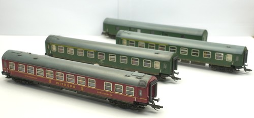 Tillig 13610; 13810; 13760 Schnellzugwagen, beleuchtet, mit Figuren, leicht geal | Condition: Gebraucht