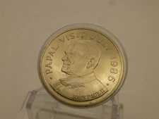 1986 Papal Visit July 1986 John Paul II Saint Lucia Five Dollars Coin UNC