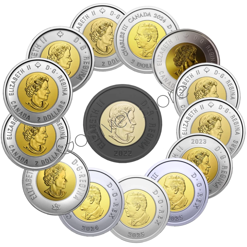 🇨🇦 Full Set Canada Colored Toonie Rare $2 Dollars 14-Coins Set, 2017 - 2025 - Image 2 of 2