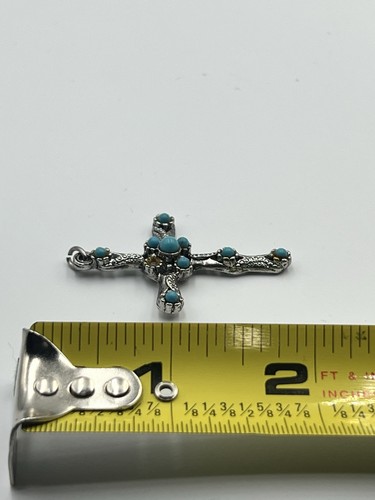 BEAUTIFUL NATIVE AMERICAN TURQUOISE STERLING CROSS Pendant - Picture 10 of 10