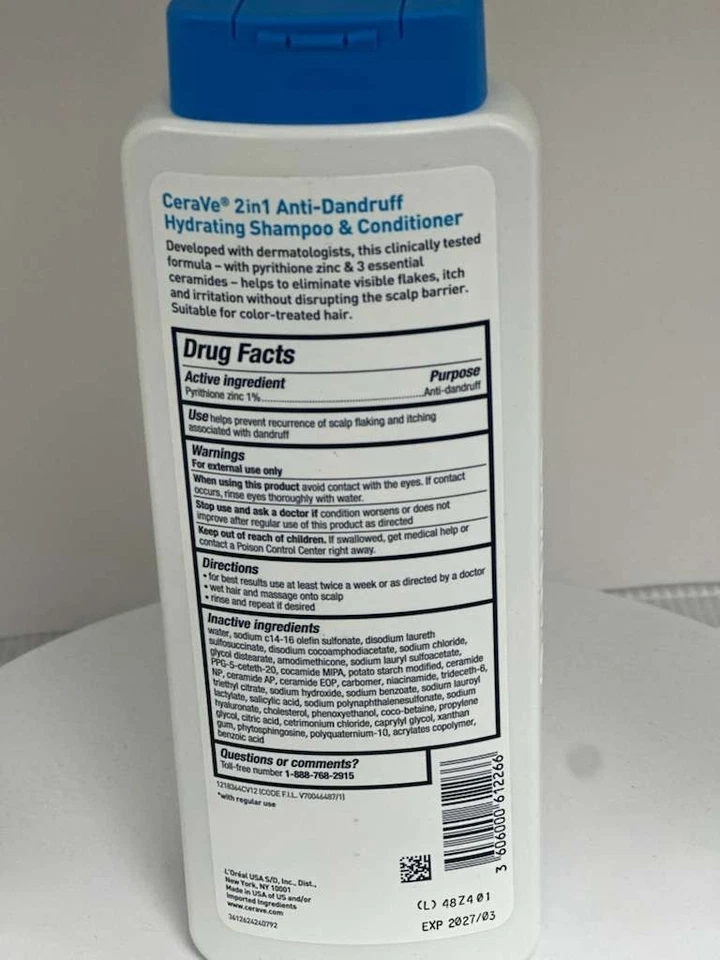 Cerave 2 in 1 Hydrating anti Dandruff Shampoo and Conditioner, 1% Pyrithione Zin - Image 2 of 2