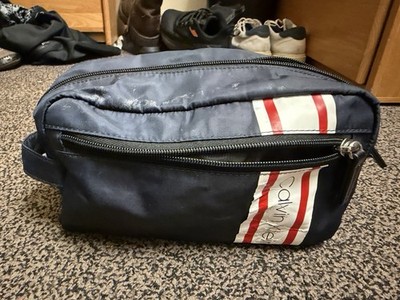 Calvin Klein Men's Navy Striped Toiletry Bag with Zip Closure