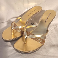 Vintage Women's Shoes Lucite Heels Shiny Gold, Flashing Color Size 9, NOS in Box