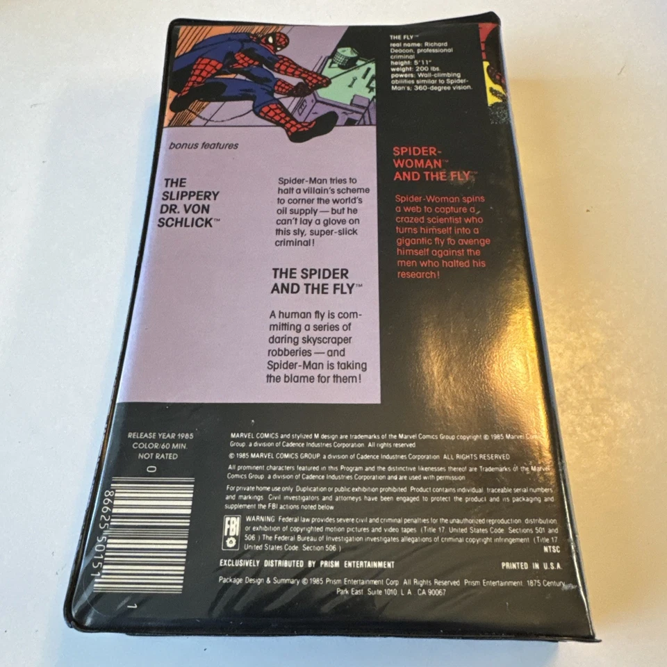 1985 Prism The Fly Spider Woman Marvel VINTAGE VHS Cassette Clamshell MINTY - Image 2 of 4