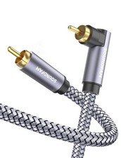 90 Degree Subwoofer Cable, 6ft/2M, Right Angle RCA Male to Male, Grey, Audio