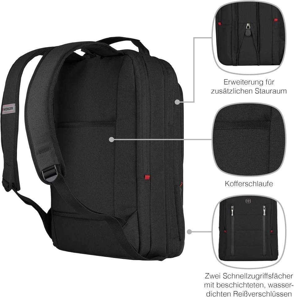 WENGER Laptop-Rucksack CityTraveler Handgepäck 16" Laptop Tabletfach 16L Schwarz - Bild 3 von 4
