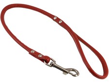 Round Genuine Rolled Leather Dog Short Leash 24 inch Long 3/8 inch Wide Red