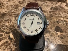 timex indiglo mens watch Leather Band Quartz [new Battery]