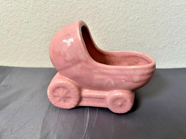 American Art Pottery, Planter, Shawnee/McCoy, Baby Carriage, Pink,   c1940, USA