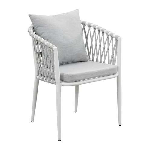 Mornington 7-Piece White Aluminium Outdoor Dining Set - Light Grey Cushion - Picture 5 of 13