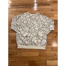 Disney Winnie the Pooh All Over Print Line Art Sweatshirt Cream Womens XS