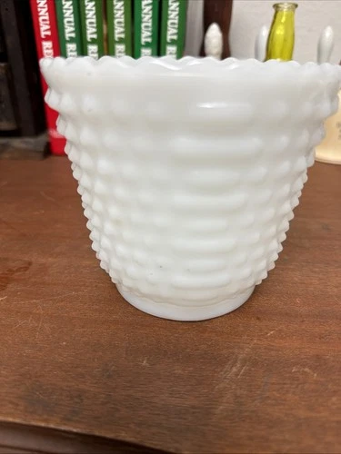 Vintage Milk Glass Vase Planter White Anchor Hocking Fire King Hobnail Bowl 4.5”