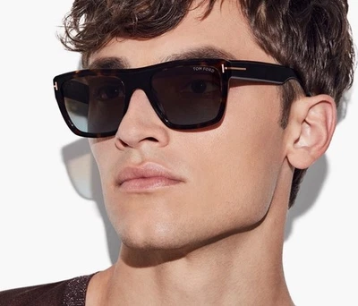 Tom Ford Men’s Square Sunglasses Black Plastic Frame Gray Tinted Lenses - Image 1 of 4