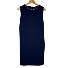 Lauren Ralph Lauren Womens Navy Sheath Dress Sz 10 Chain Neck Chic Minimalist