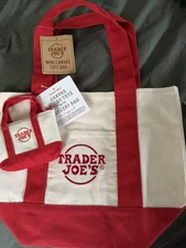 SET OF 2 Trader Joe’s Mini & Micro Canvas bags in Red Reusable Tote Bags RARE