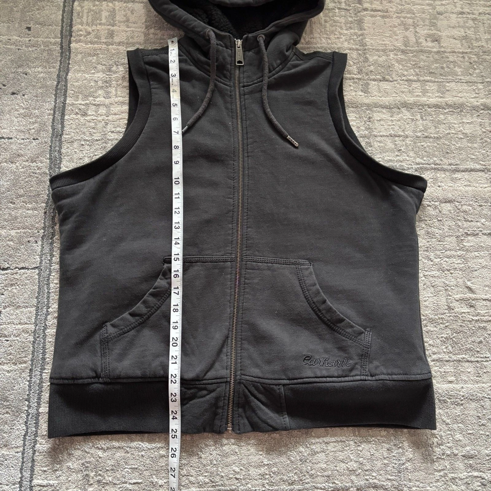 Carhartt Womens Sherpa Lined Full Zip Hooded Sweatshirt Vest Large L Black 12-14 image 5