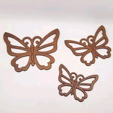 VTG Wood Butterfly Wall Art Set Of 3 MCM Carved Scroll Girls Bedroom Decor