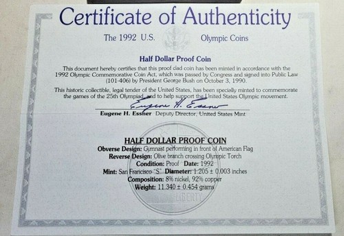1992 US Olympic Gymnast PROOF Half Dollar Commemorative Coin - Capsule And Box - Picture 6 of 6