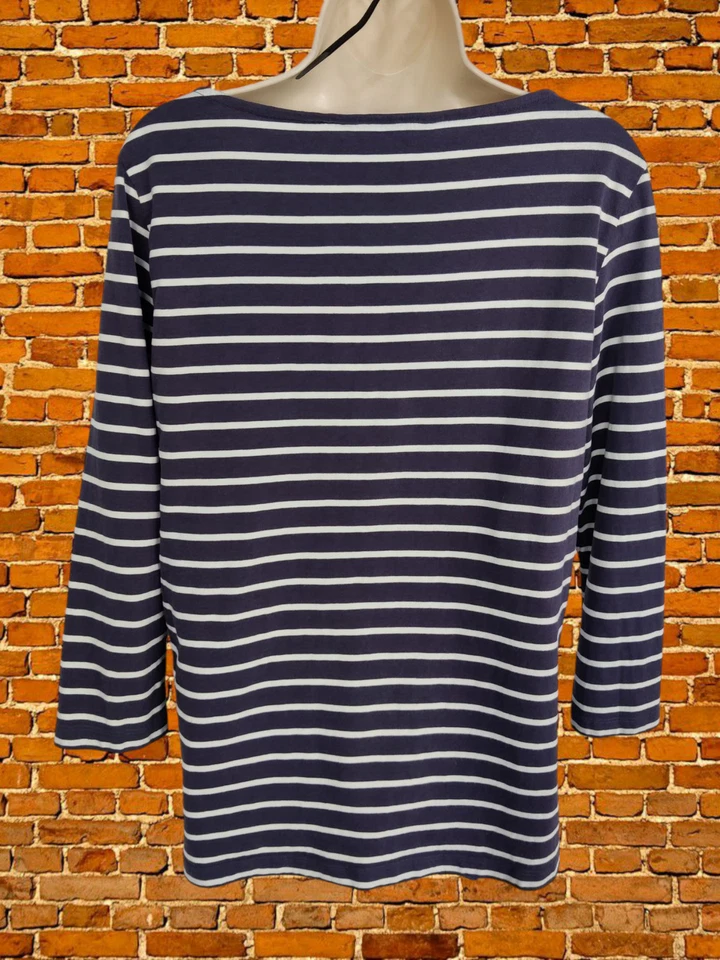 CREW CLOTHING NAVY BRETON T-SHIRT SIZE UK 10-12 COTTON WOMENS 3/4 SLEEVE CREW  - Image 3 of 4