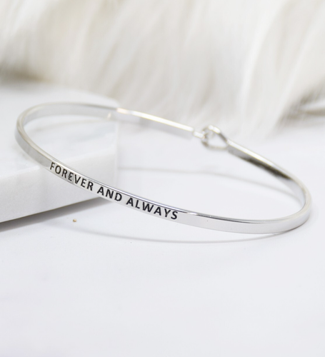 Forever and Always | Bracciale semplice inciso con messaggio ispirato | Argento - Foto 1 di 8