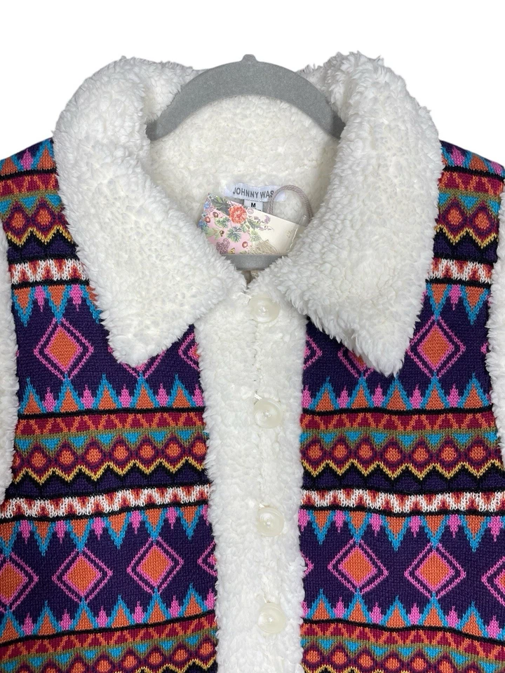 Johnny Was XL Yuya Sherpa Reversible Vest Alpaca Blend Print Ivory Jacket $398 - Image 3 of 4