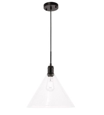 Elegant Lighting Hugh Single Light 14'' Wide Pendant Model: LD6228BK