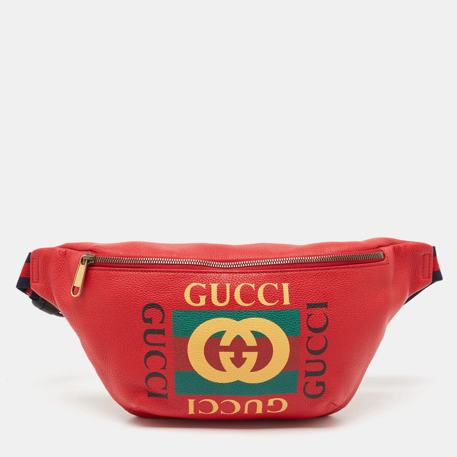 Sac ceinture toile logo cuir rouge Gucci