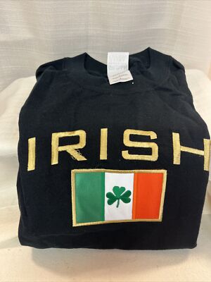 Gildan Ultra Cotton Black Irish T-Shirt With Flag And Irish Embroidered Flaw