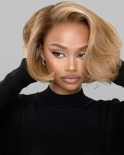 Glueless Blonde Layered Cut Bob Wigs Human Hair Wigs Lace Front Glueless Wigs