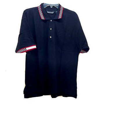 Mark & Spencer Black Short Sleeve Mens Cotton Polo Shirt Sz Medium Racing Theme