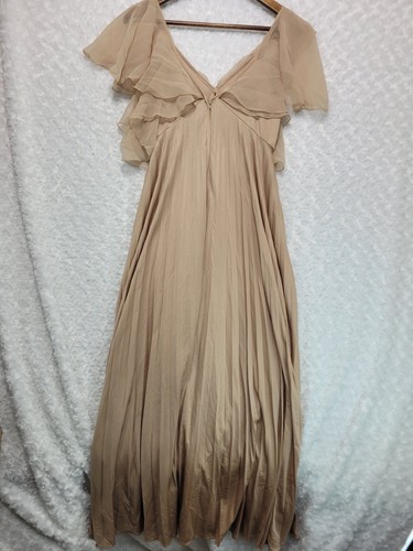 60s Babydoll Dress Sz 11 Tan Flutter Sleeve Sexy V-Neck Forest Fairy Lingerie - Picture 4 of 24