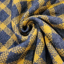 Mustard Yellow Dark Gray Wool Check Heavy Suiting - GREAT SELVEDGE FOR TRIM