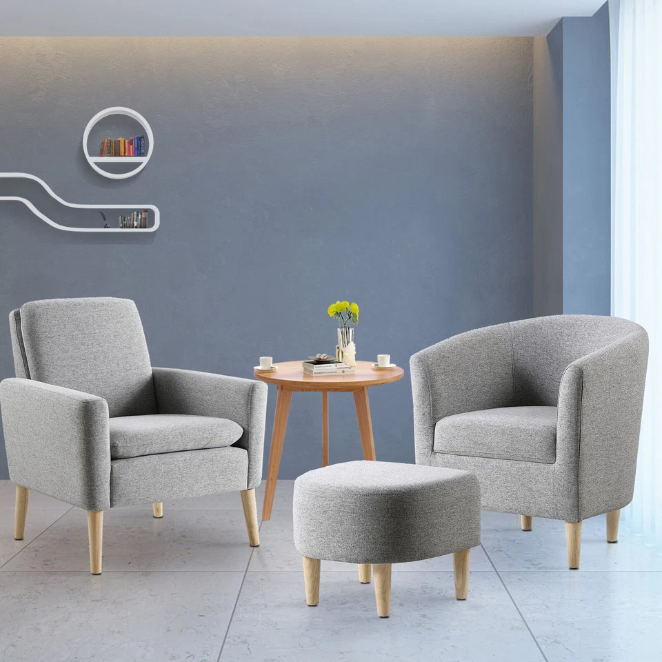 Silla Club Tapizada con Acento Otomano Sillón Sofá Individual Tela Sala de Estar Foto 3 de 4