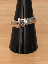 Ladies Vintage 1980's Sterling Silver Ring w/ Cubic Zircon Heart Size 7 3/4