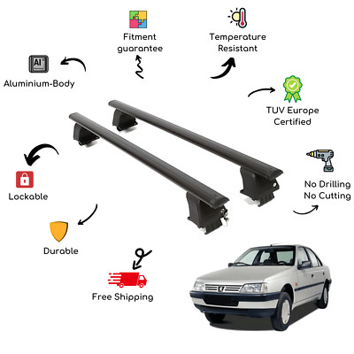 Bare Roof Rack Cross Bars Set for PEUGEOT 405 / Sedan 4 Door 95-Up Black