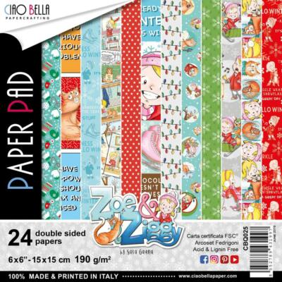 Ciao Bella Zoe & Ziggy Double-Sided Paper Pack 90lb, 6''X6'' 24Pg, CBQ025