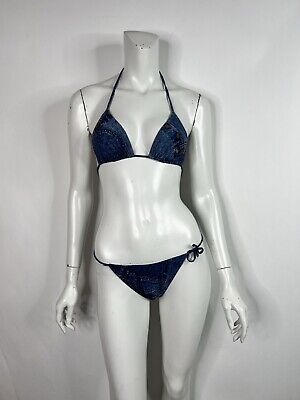 Vtg Christian Dior By John Galliano Blue Denim Print Bikini Vtg Christian Dior By John Galliano Blue Denim Print Bikini