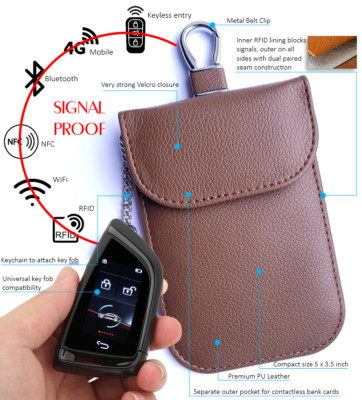 Signal Blocker Faraday Pouch for Car Keys Premium PU Leather Anti-theft RFID