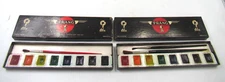 2 Vintage PRANG No. 8 Water Color Paint Sets Cardboard Box w/Color Tray