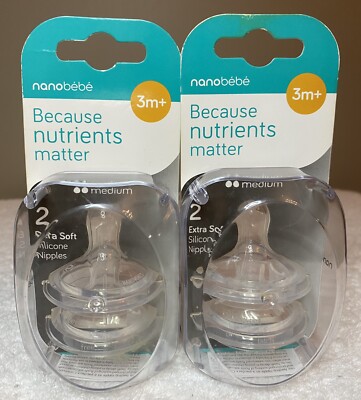 Nano Bebe Because Nutrients Matter Extra Soft Nipples 3M and Up New 2 Boxes 4pcs